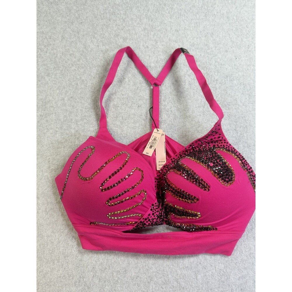 Victoria's Secret Pink Rhinestone Embellished Front Close Racerback Bra 36C NWT